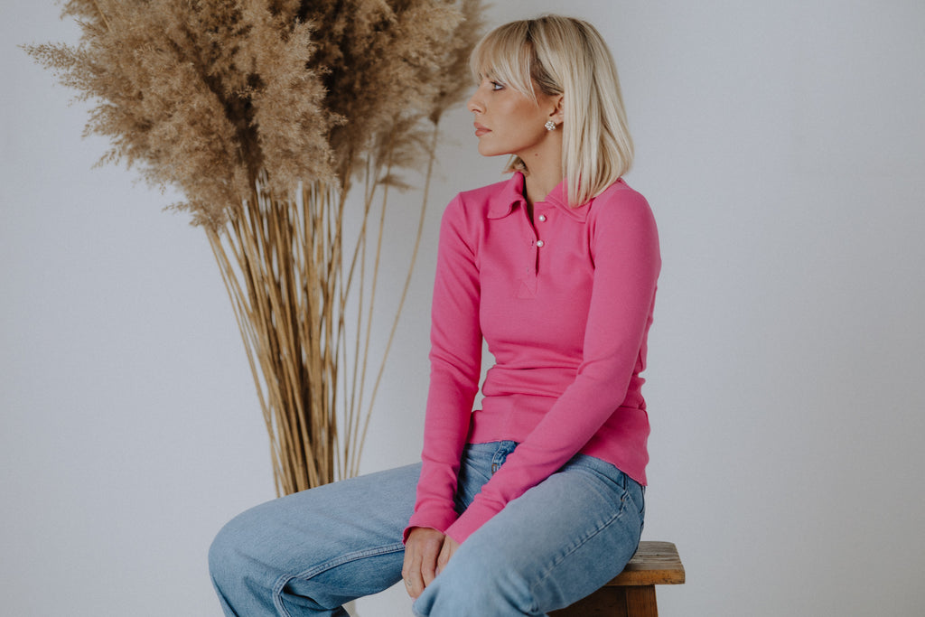 Ribbed cotton top in pink