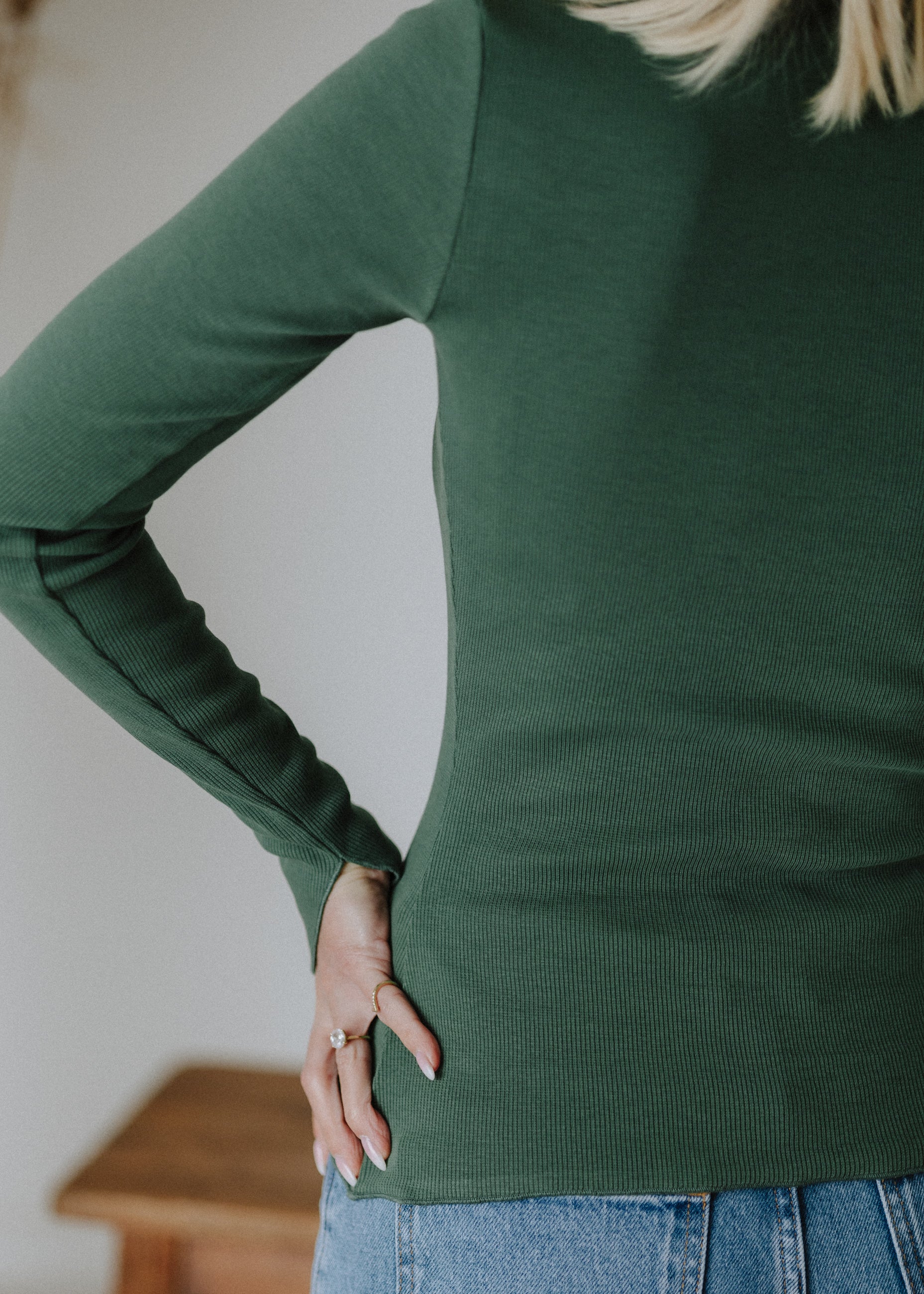 Ribbed cotton top in green