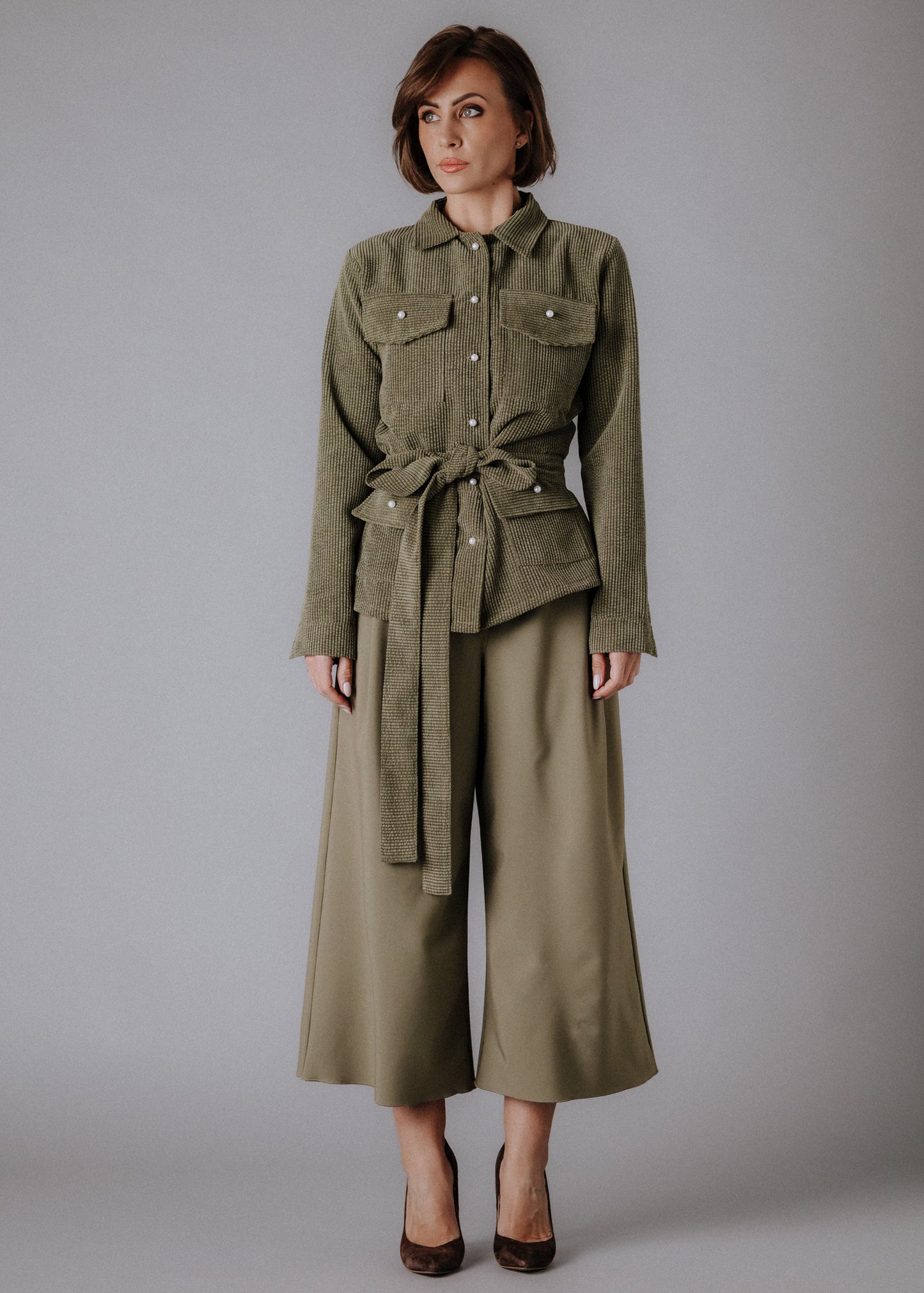 Corduroy safari shirt in khaki