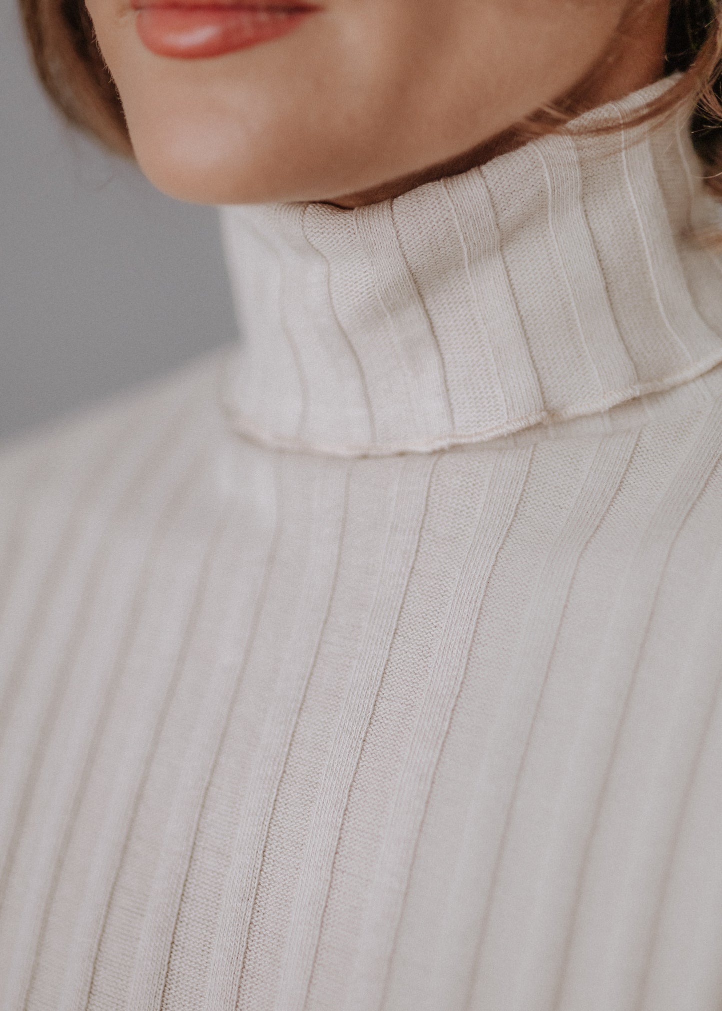 Turtleneck knitted fabric in pastel nude color