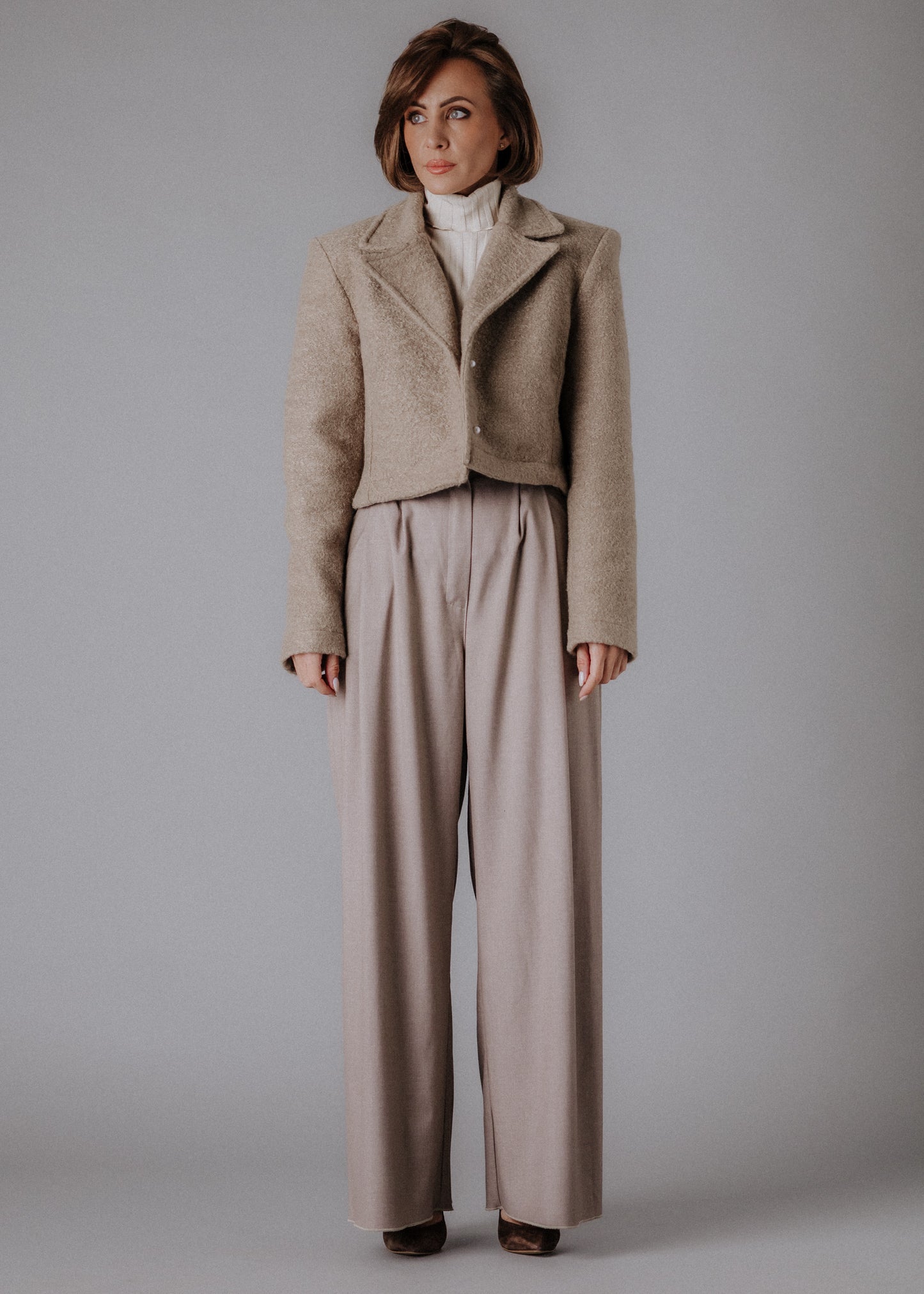 Boucle jacket in taupe color