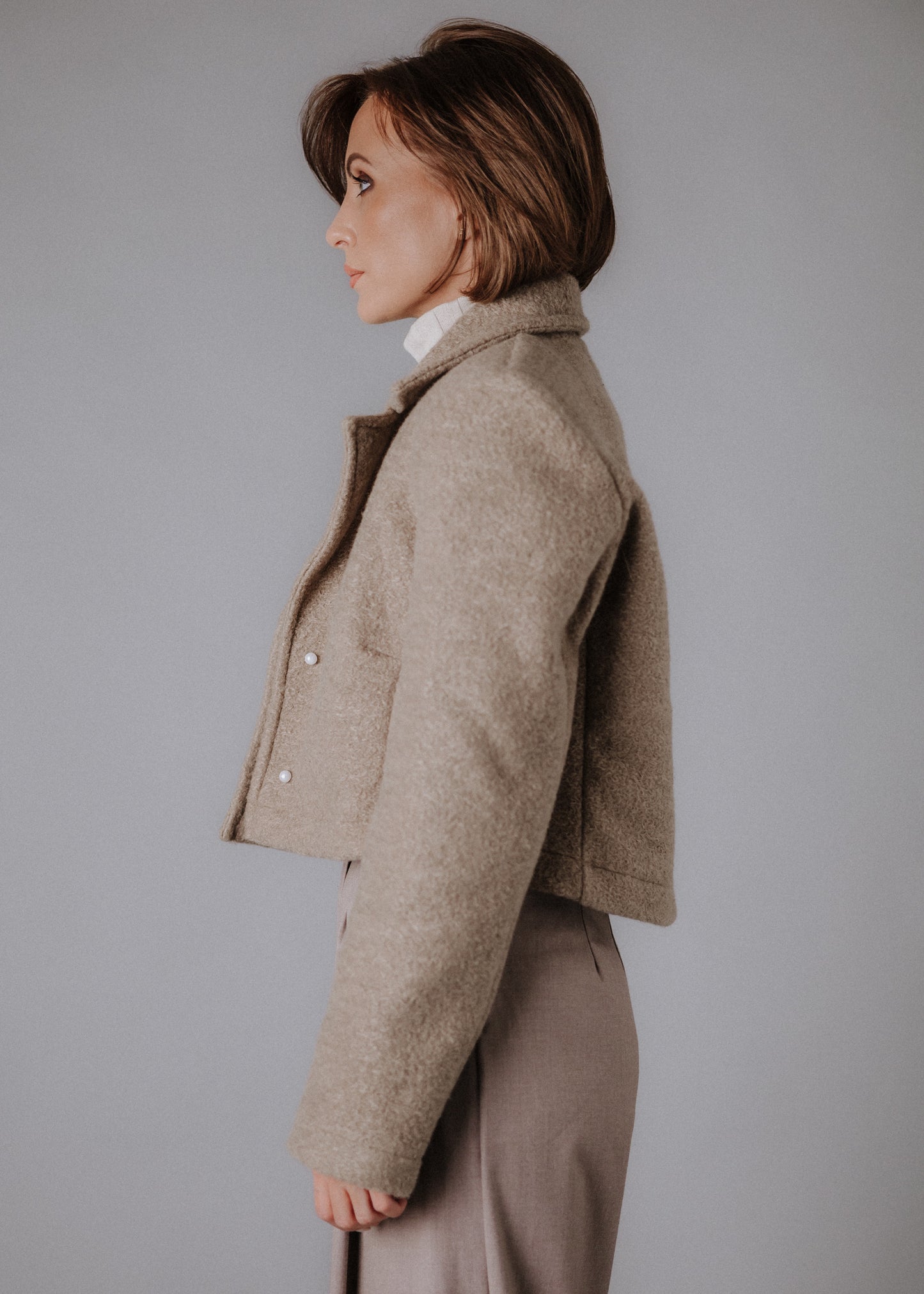 Boucle jacket in taupe color