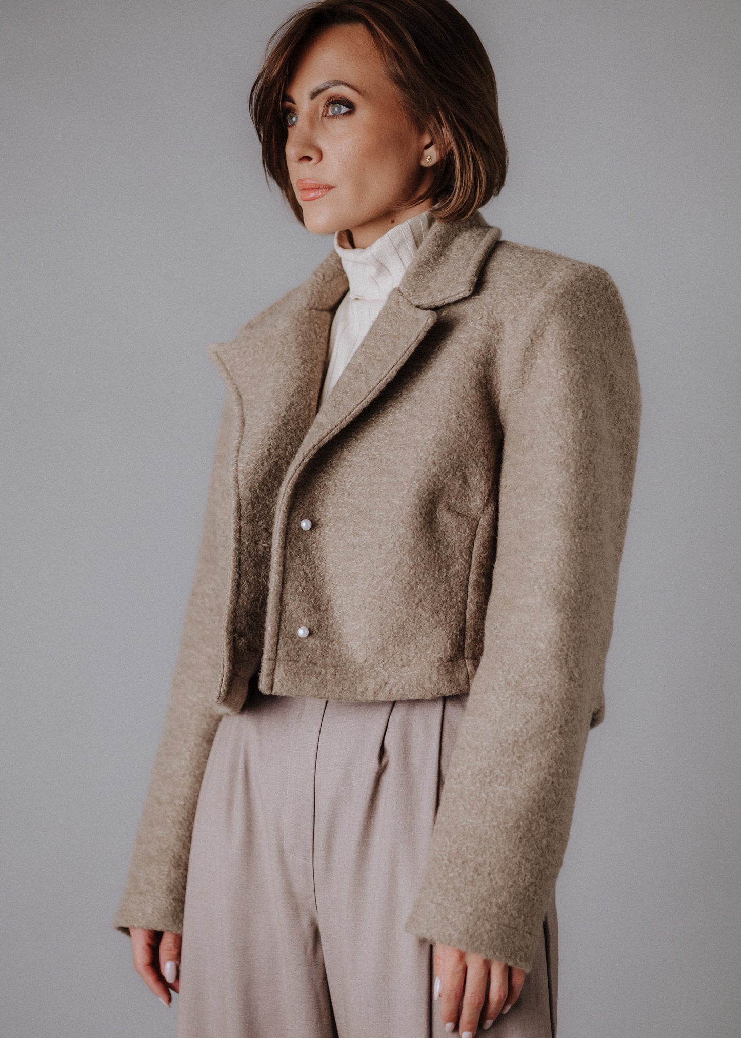 Boucle jacket in taupe color