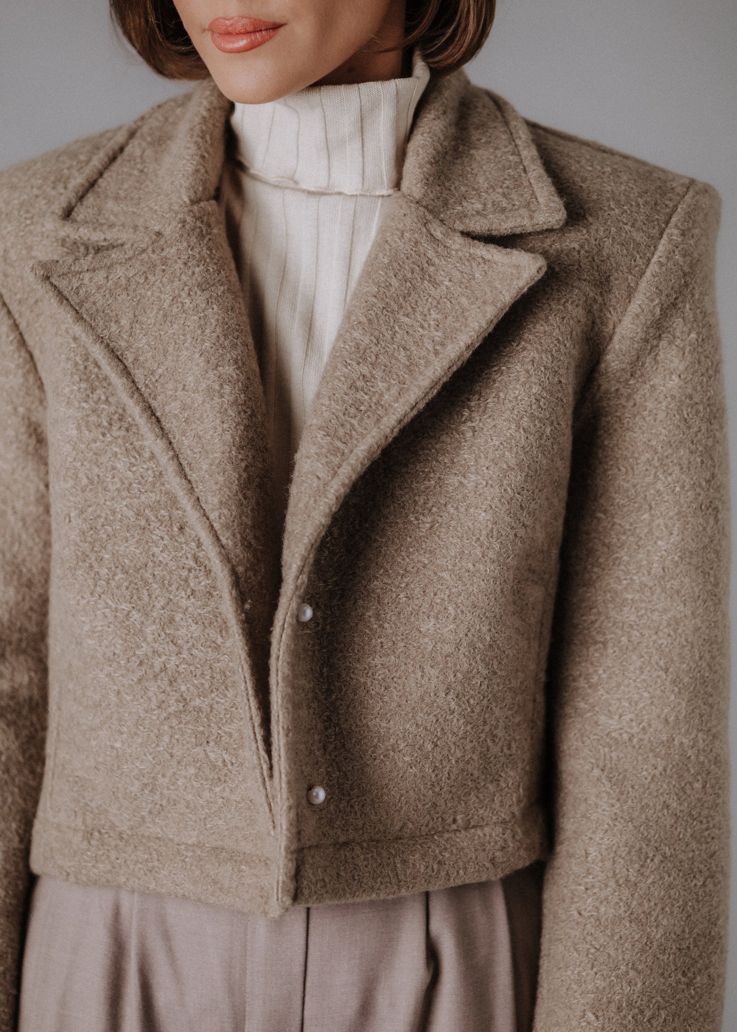 Boucle jacket in taupe color
