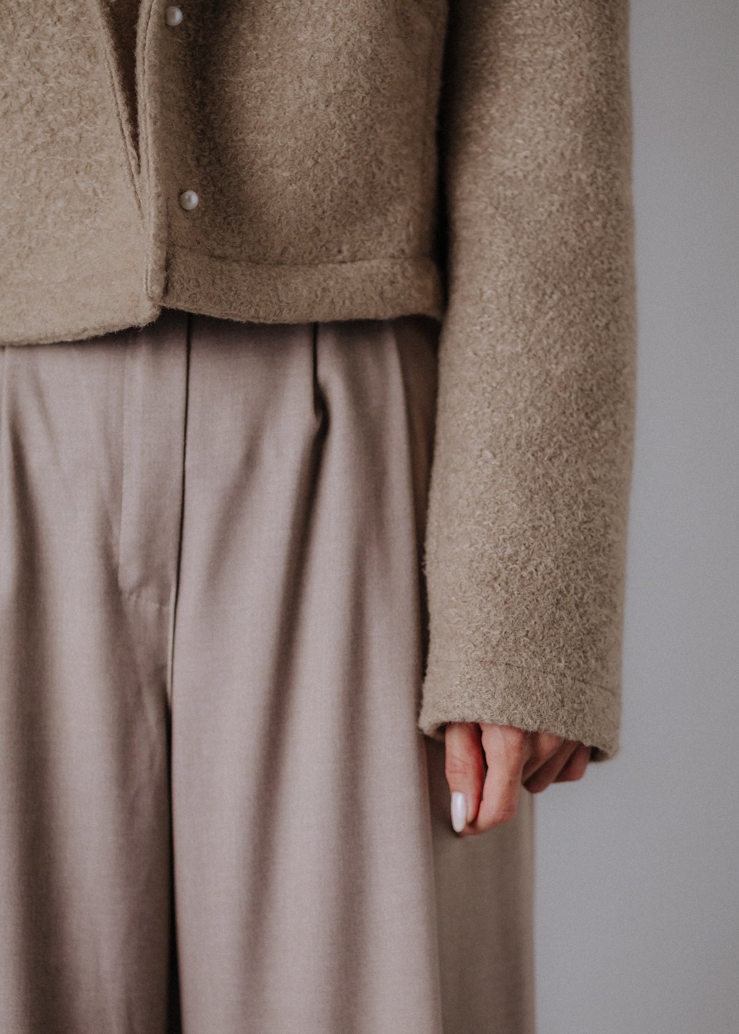 Boucle jacket in taupe color