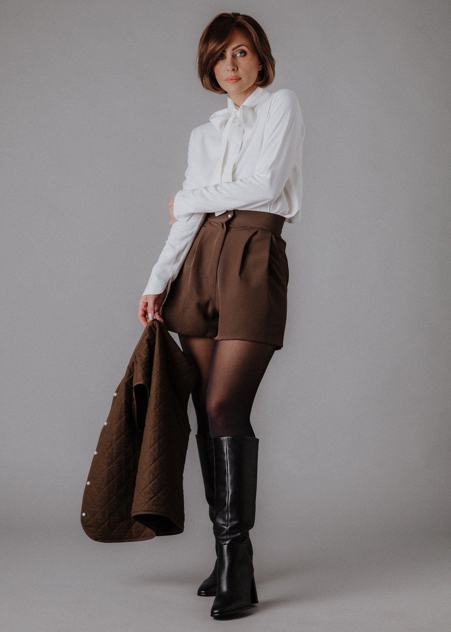 Bow tie shirt in ecru