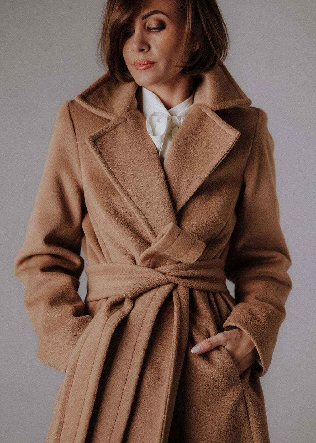 Fabric jacket in camel color